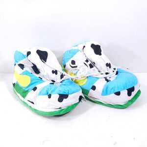 Chunky Dunky Inspired Plush Sneaker Slippers Cow Print Blue Green Mens 36-44